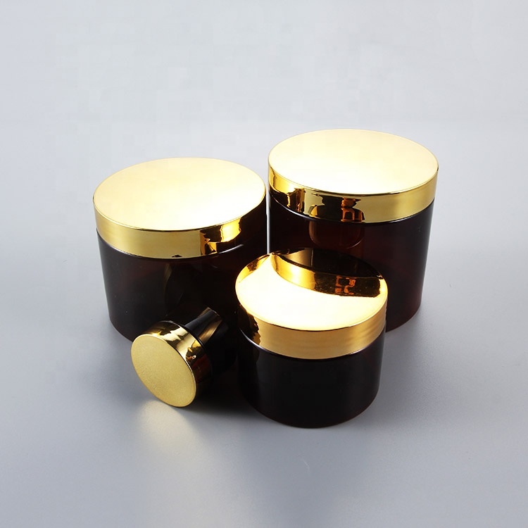 30ml,120ml,400ml,500ml amber round pet plastic cosmetic jar with golden cap