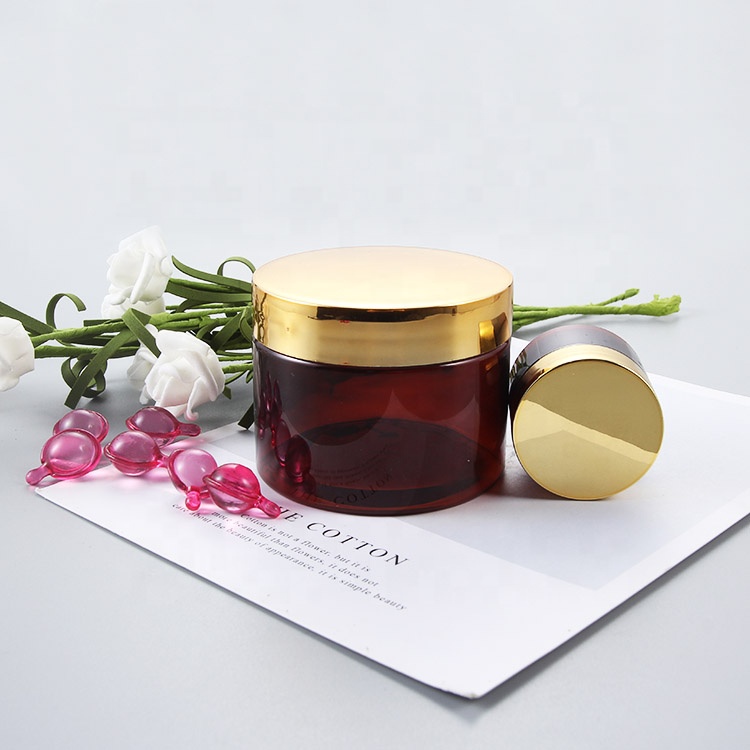 30ml,120ml,400ml,500ml amber round pet plastic cosmetic jar with golden cap