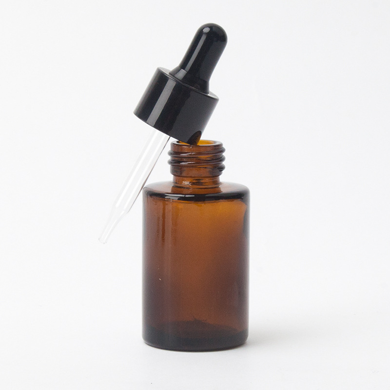 30ml 1OZ amber transparent frosted flat shoulder glass essential oil dropper bottle