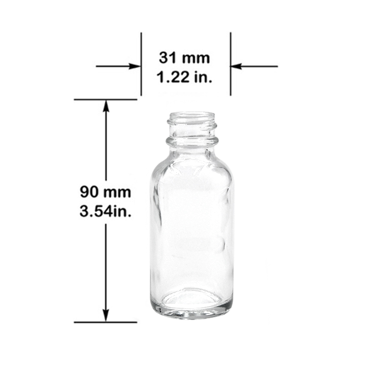 30ml (1oz) Clear Boston Round Bottle w/Glass Eye Dropper, Pack of 12