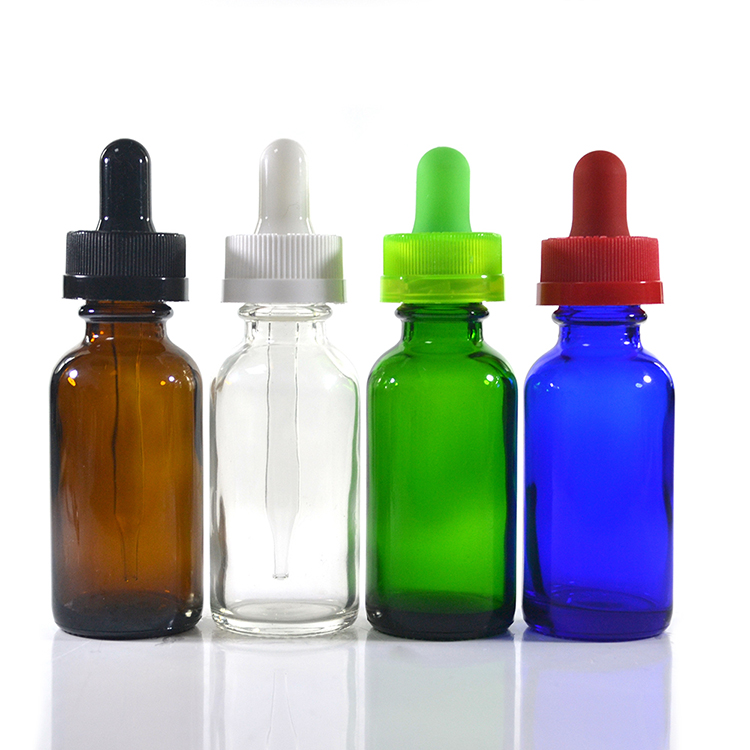 30ml 1oz Empty Boston Essential oil serum lotion clear amber blue green white black glass dropper bottles with lid