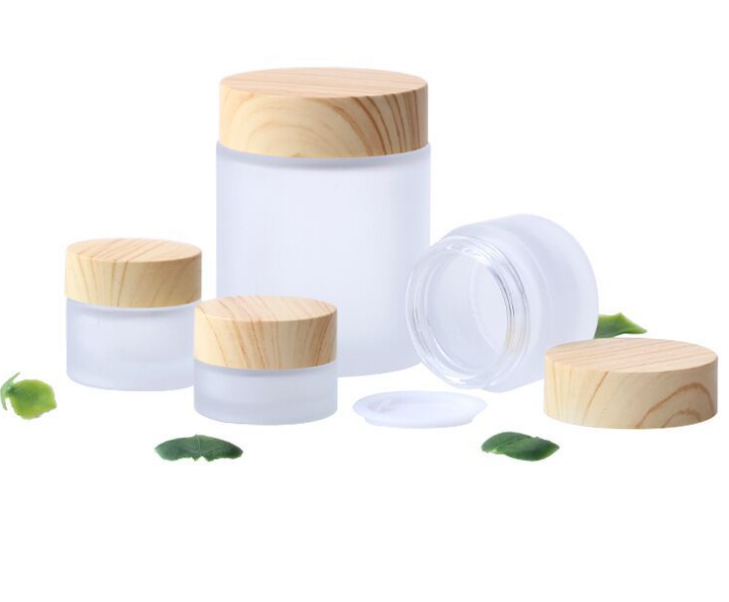 30ml 1oz Frosted Glass Jar Pot Refillable Empty Glass Face Cream Makeup Container Cosmetics Jar With Bamboo Lids