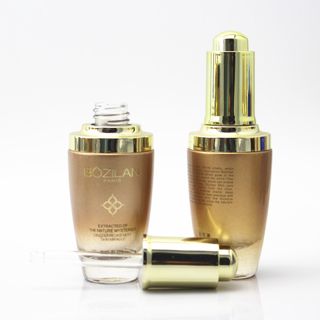 30ml 1oz LANCOME shape glass essential oil bottle with gold pump dropper lids