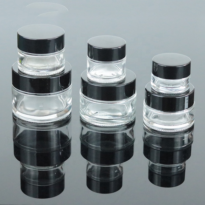 30ml 1oz Manufacturer Eye Cream Pomade Container 30g Clear Empty Cosmetic Glass Jar with Black Lid (GJM02)