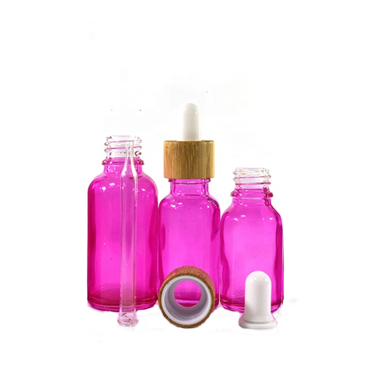 30ml 1oz bamboo cap essential oil matte black frosted glass bamboo dropper bottle with Paper tube