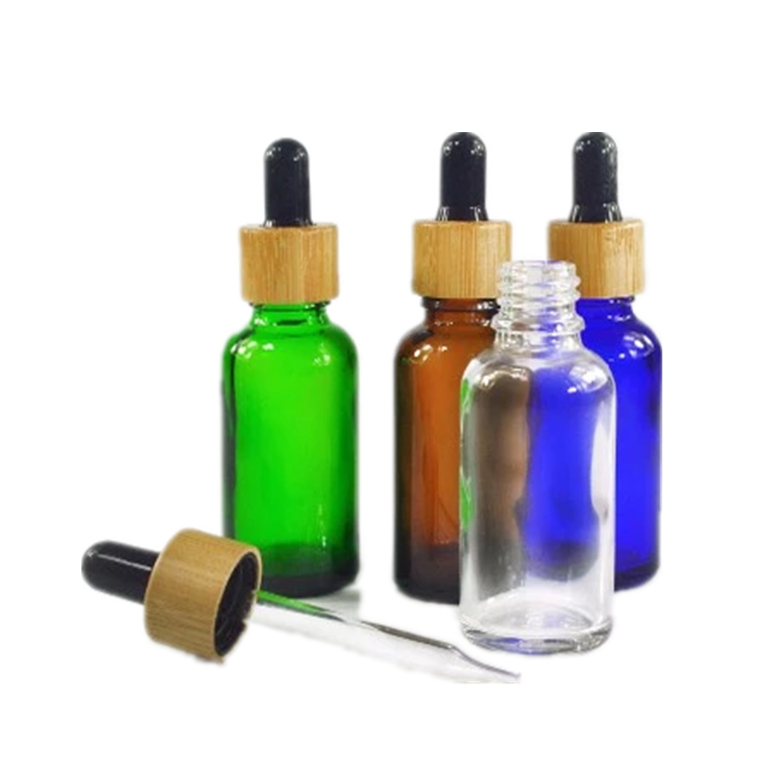 30ml 1oz bamboo cap essential oil matte black frosted glass bamboo dropper bottle with Paper tube