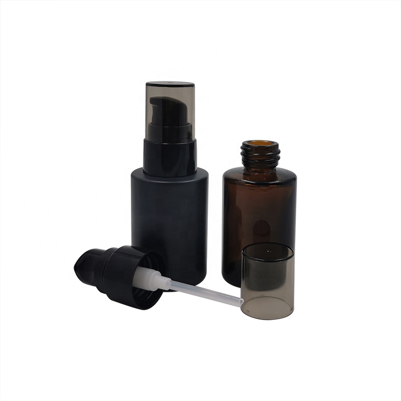 30ml 1oz black amber frosted clear glass serum bottle for cosmetic packaging
