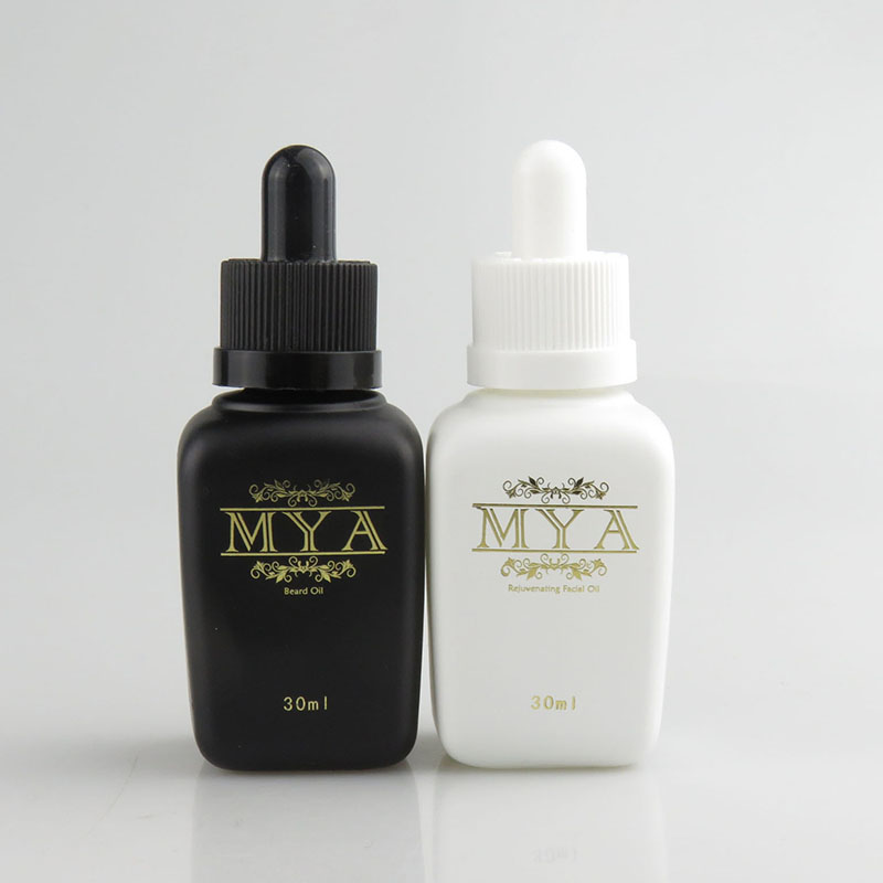 30ml 1oz frosted black matt white square glass essential oil bottle with hot stamping
