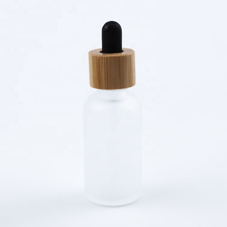 30ml 1oz glass bottle manufacture cobalt blue frosted glass bottles with bamboo cap