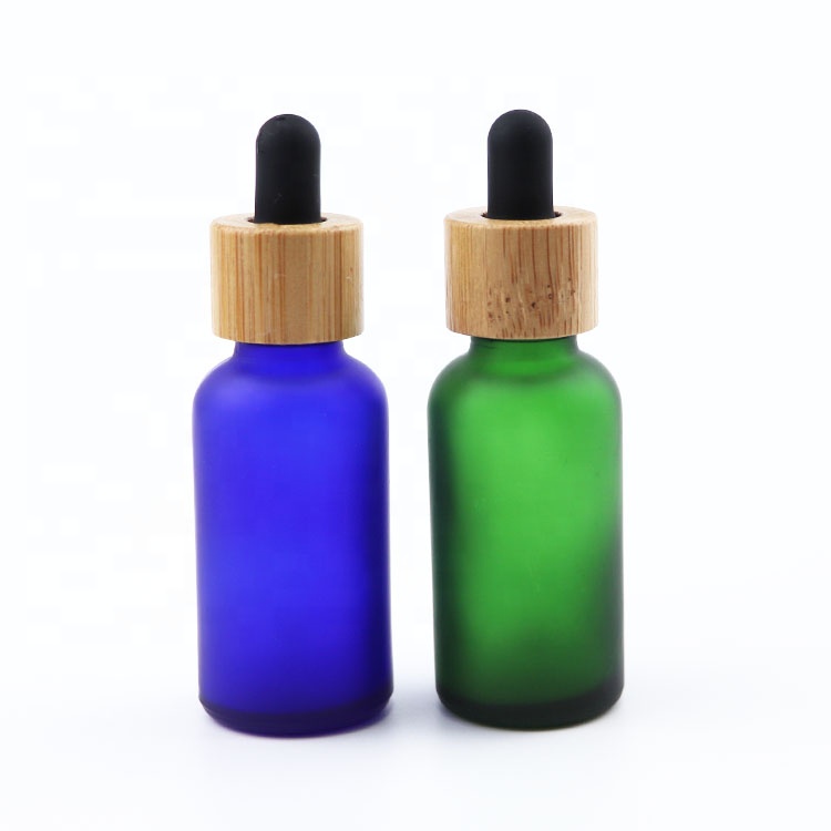 30ml 1oz glass bottle manufacture cobalt blue frosted glass bottles with bamboo cap