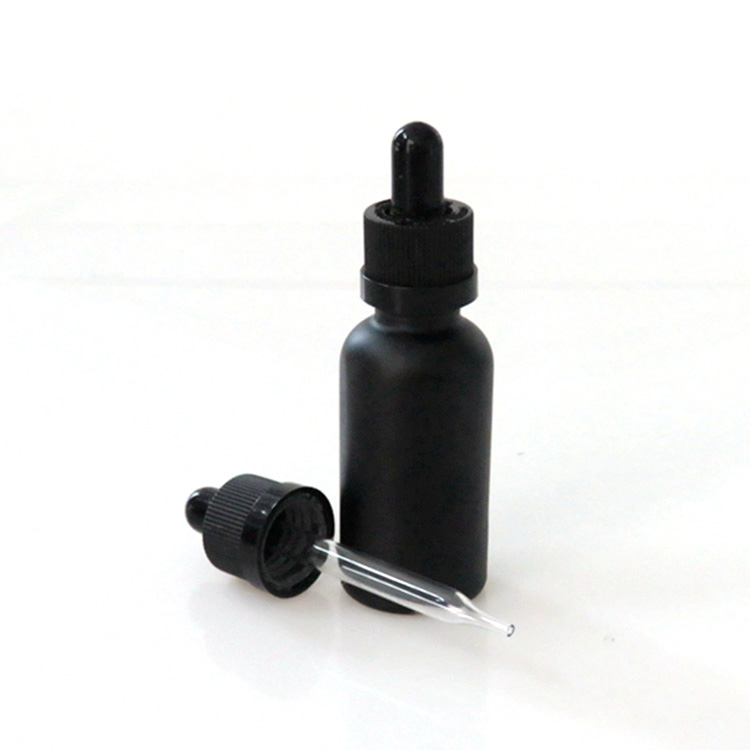 30ml 1oz matt frosted black glass dropper bottle childproof cap for eliquid essential oil