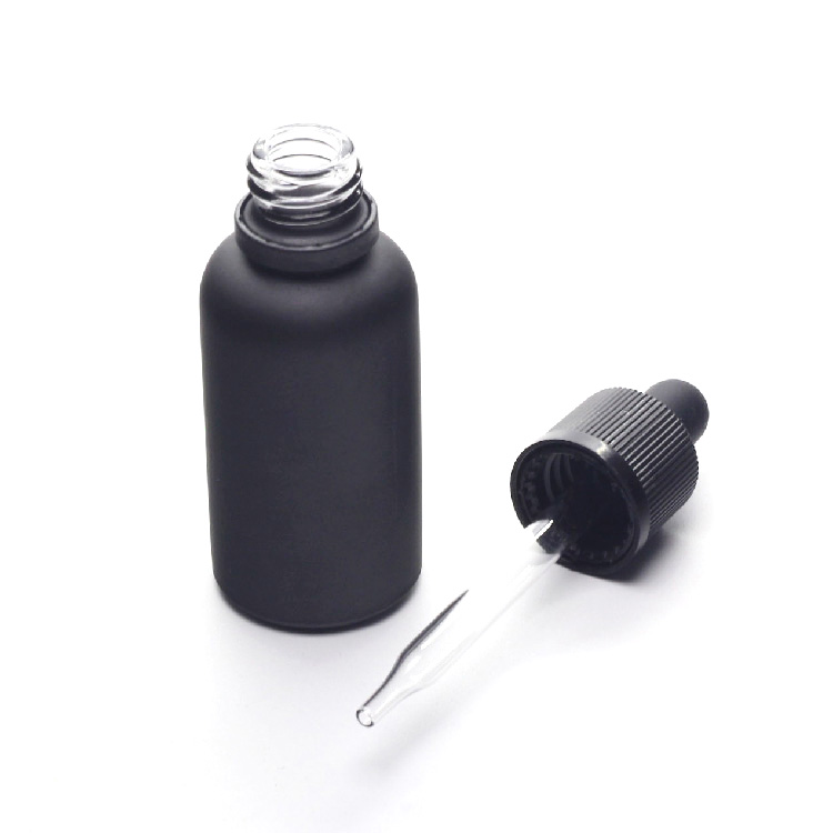 30ml 1oz matt frosted black glass dropper bottle childproof cap for eliquid essential oil