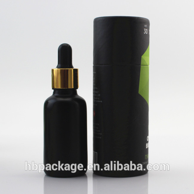 30ml 1oz matte black frosted glass serum dropper bottle essential oil bottles with paper tube packaging