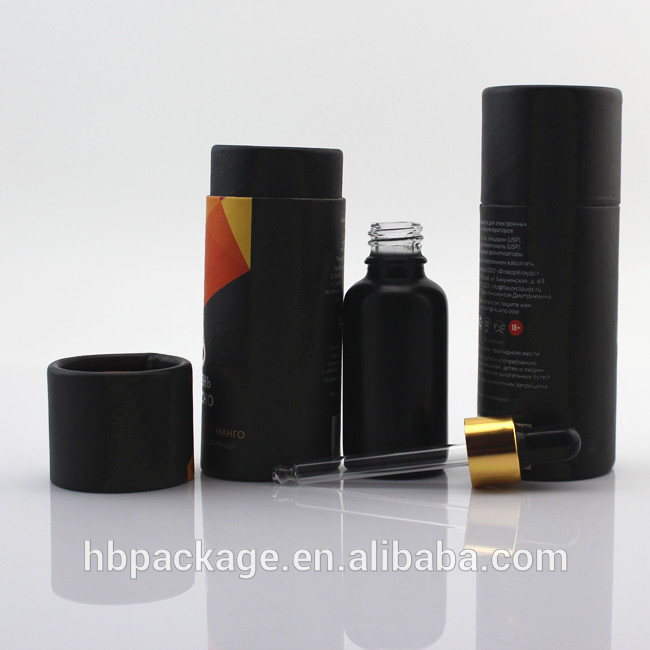 30ml 1oz matte black frosted glass serum dropper bottle essential oil bottles with paper tube packaging
