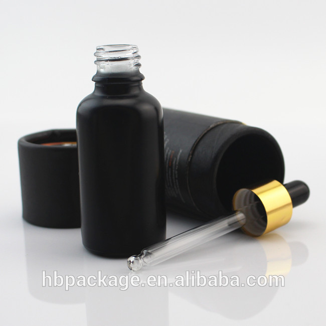 30ml 1oz matte black frosted glass serum dropper bottle essential oil bottles with paper tube packaging
