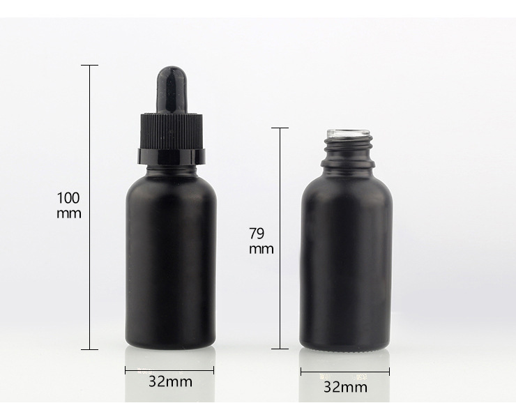 30ml 1oz matte black frosted glass serum dropper bottle essential oil bottles with paper tube packaging