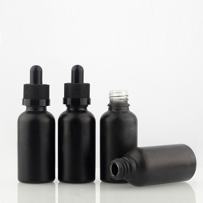 30ml 1oz matte black frosted glass serum dropper bottle essential oil bottles with paper tube packaging