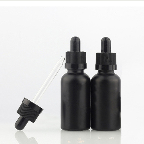 30ml 1oz matte black frosted glass serum dropper bottle essential oil bottles with paper tube packaging