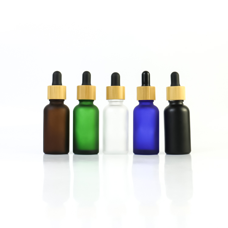 30ml 1oz matte black glass essential oil serum bamboo dropper bottle with pipette 10ml 50ml 100ml