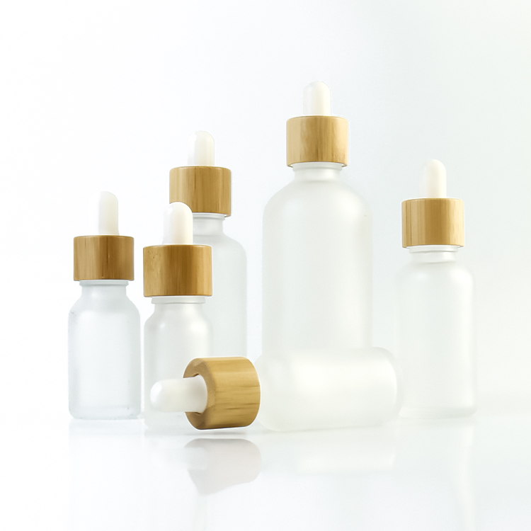 30ml 1oz matte black glass essential oil serum bamboo dropper bottle with pipette 10ml 50ml 100ml