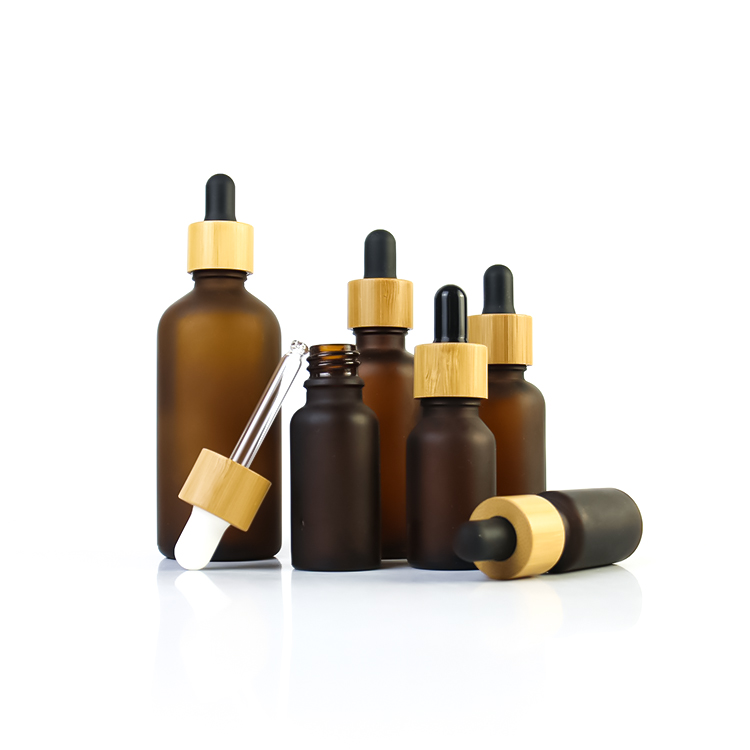 30ml 1oz matte black glass essential oil serum bamboo dropper bottle with pipette 10ml 50ml 100ml