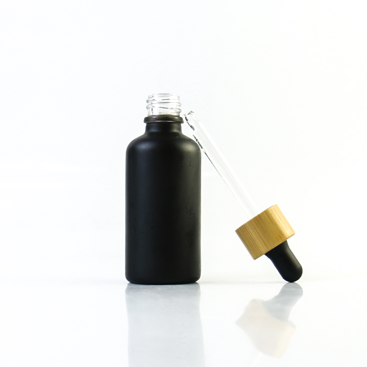 30ml 1oz matte black glass essential oil serum bamboo dropper bottle with pipette 10ml 50ml 100ml