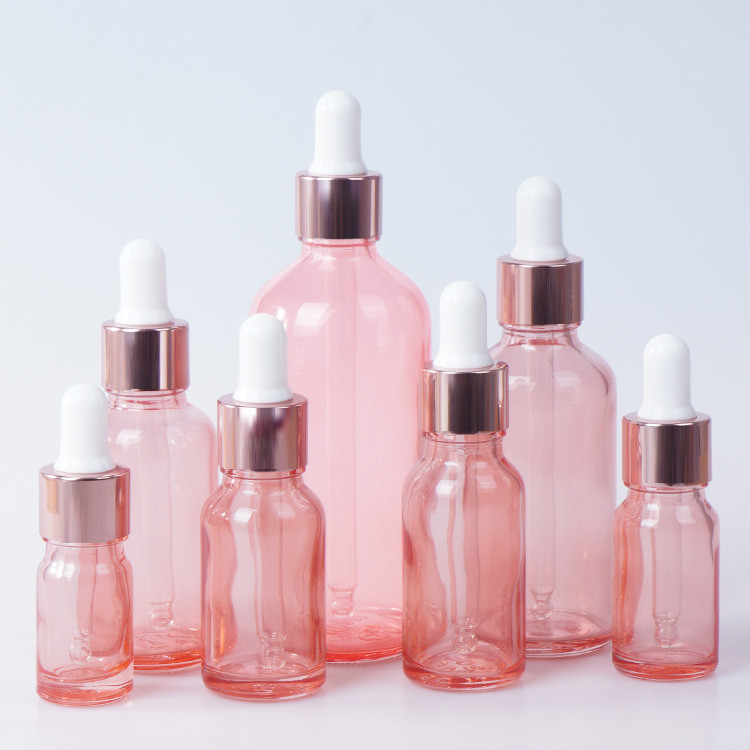 30ml 2oz Pink Luxury clear glass eye dropper bottle for cosmetic essential oil bottle Rose gold