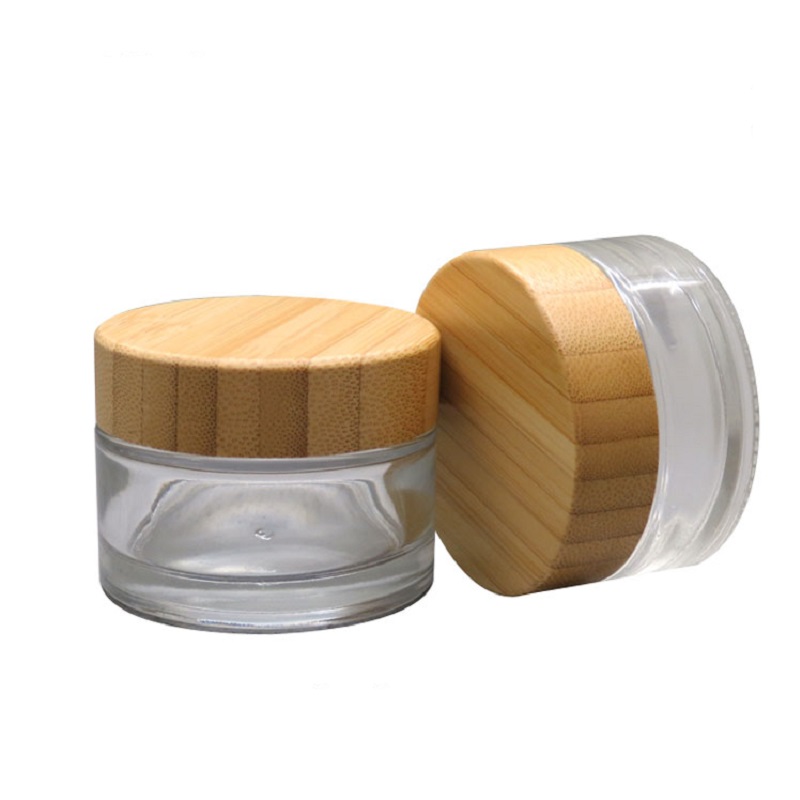 30ml 30g clear or frosting bamboo glass screw cream jar with bamboo cap