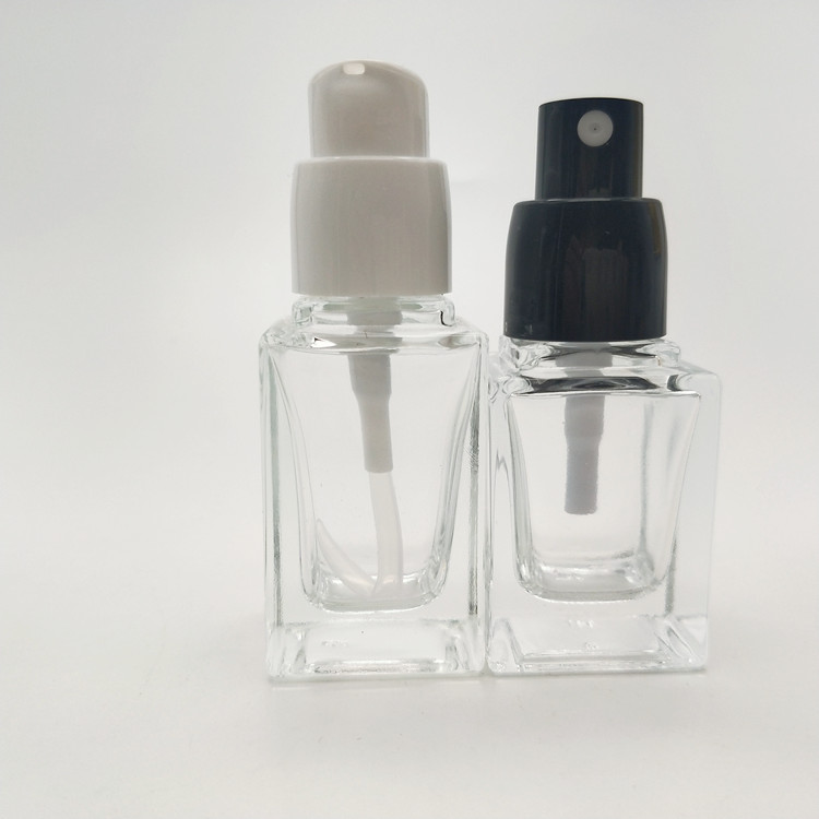 30ml 40 ml empty makeup liquid clear glass foundation bottle with black pump for cosmetics