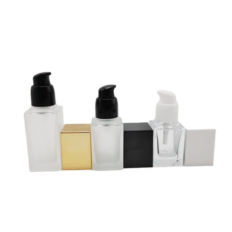 30ml 40 ml empty makeup liquid clear glass foundation bottle with black pump for cosmetics