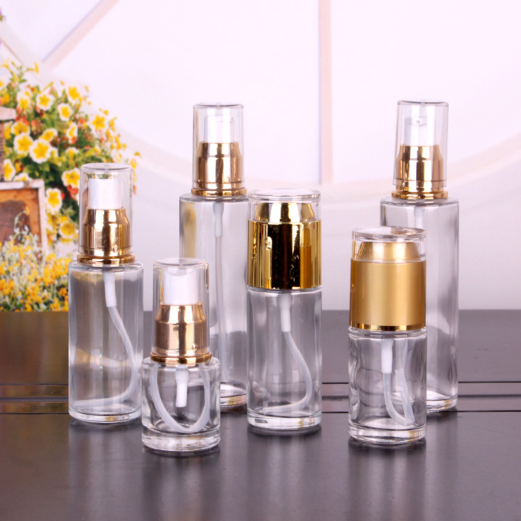 30ml 40ml 50ml 60ml Cosmetic packaging glass lotion bottle with gold cap