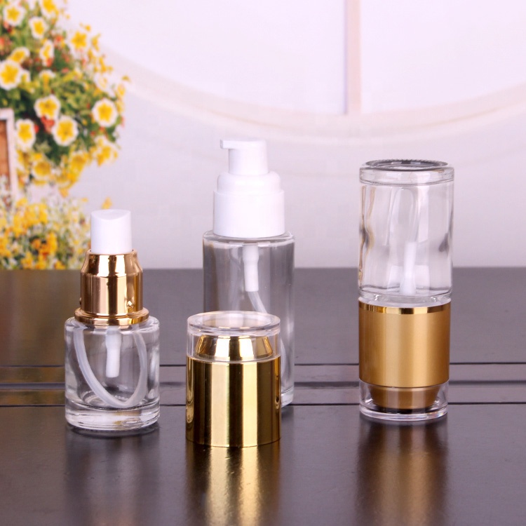 30ml 40ml 50ml 60ml Cosmetic packaging glass lotion bottle with gold cap