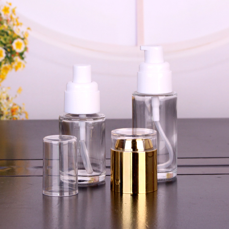 30ml 40ml 50ml 60ml Cosmetic packaging glass lotion bottle with gold cap