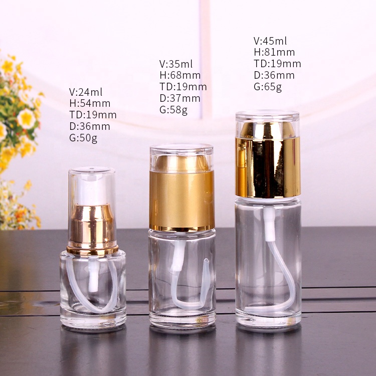 30ml 40ml 50ml 60ml Cosmetic packaging glass lotion bottle with gold cap