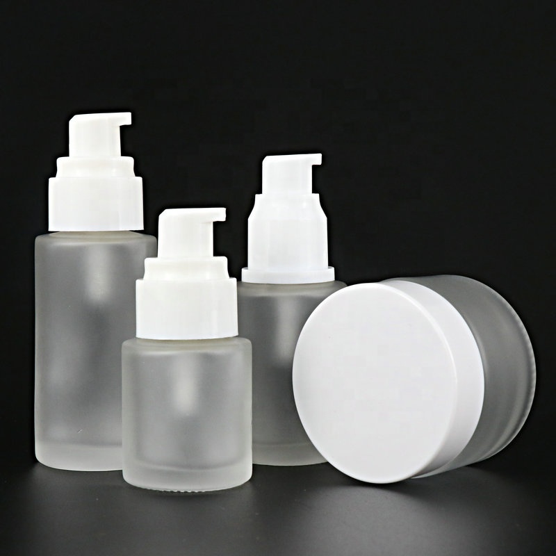 30ml 40ml 50ml 80ml 100ml 120ml Cosmetic glass frosted lotion cream bottle set with gold/sliver/glack/white cover