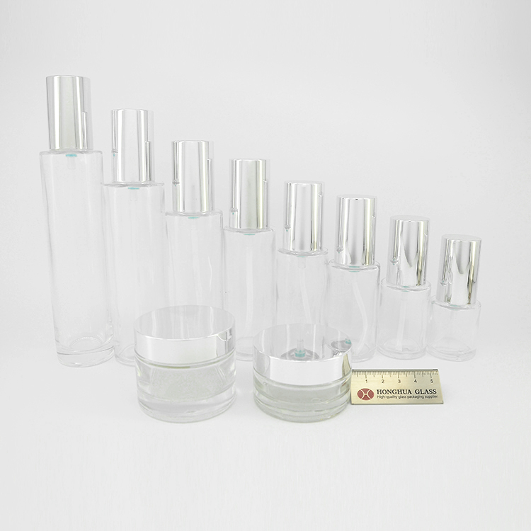 30ml 40ml 50ml 80ml 100ml pearl white glass cosmetic bottles and jars for cosmetic packaging with customized light gold lid