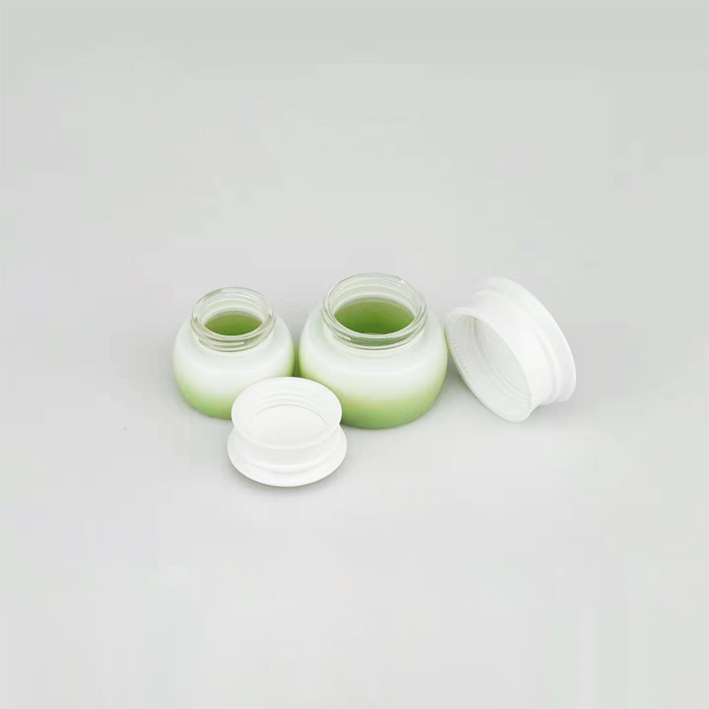 30ml 40ml 50ml Empty Green White Gradient Cosmetic lotion Glass Pump Bottle Crean Jar Set 15g 20g 30g 50g