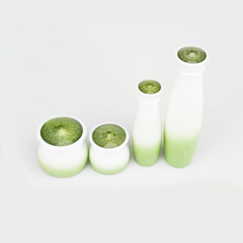 30ml 40ml 50ml Empty Green White Gradient Cosmetic lotion Glass Pump Bottle Crean Jar Set 15g 20g 30g 50g
