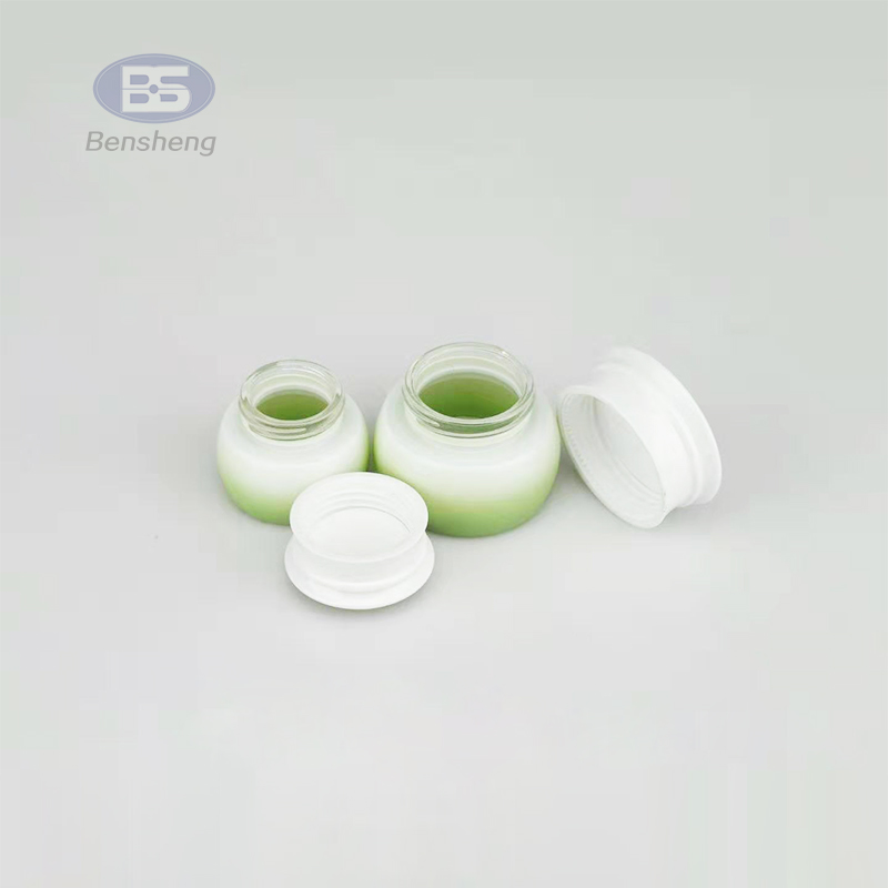 30ml 40ml 50ml Empty Green White Gradient Cosmetic lotion Glass Pump Bottle Crean Jar Set 15g 20g 30g 50g