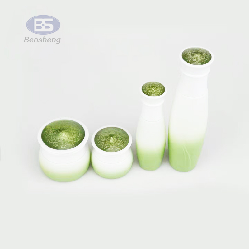 30ml 40ml 50ml Empty Green White Gradient Cosmetic lotion Glass Pump Bottle Crean Jar Set 15g 20g 30g 50g