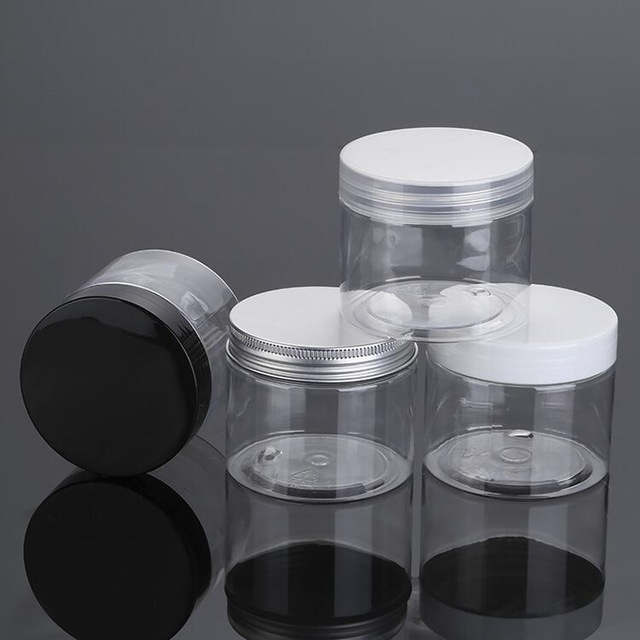 30ml 40ml 50ml Mini PET Plastic Clear Round Storage Container Wide Mouth Jar with Black lids