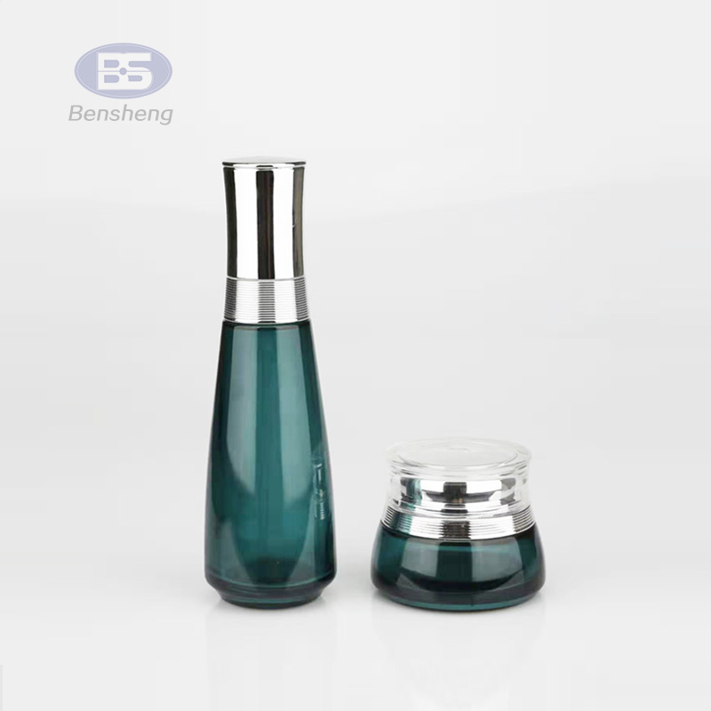 30ml 40ml 50ml dark green glass dropper bottle empty cosmetic lotion essential oil glass pump bottle jar set with aluminum cap