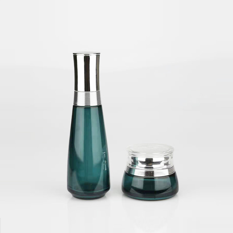 30ml 40ml 50ml dark green glass dropper bottle empty cosmetic lotion essential oil glass pump bottle jar set with aluminum cap