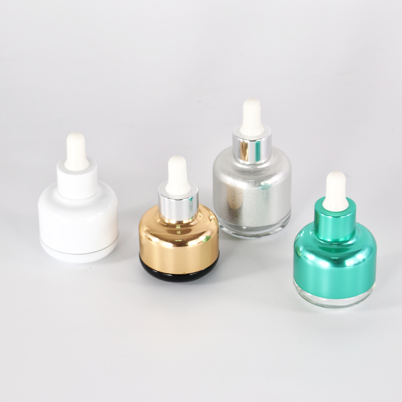 30ml 40ml 50ml shiny electroplate Luxury Skin Care Packaging Essential oil Glass Bottle with Dropper