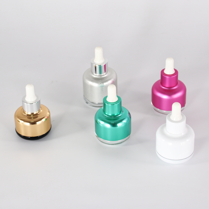 30ml 40ml 50ml shiny electroplate Luxury Skin Care Packaging Essential oil Glass Bottle with Dropper