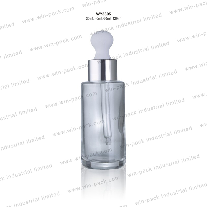 30ml 40ml 60ml 80ml flat shoulder frosted cosmetic  dropper thick clear glass bottle with package