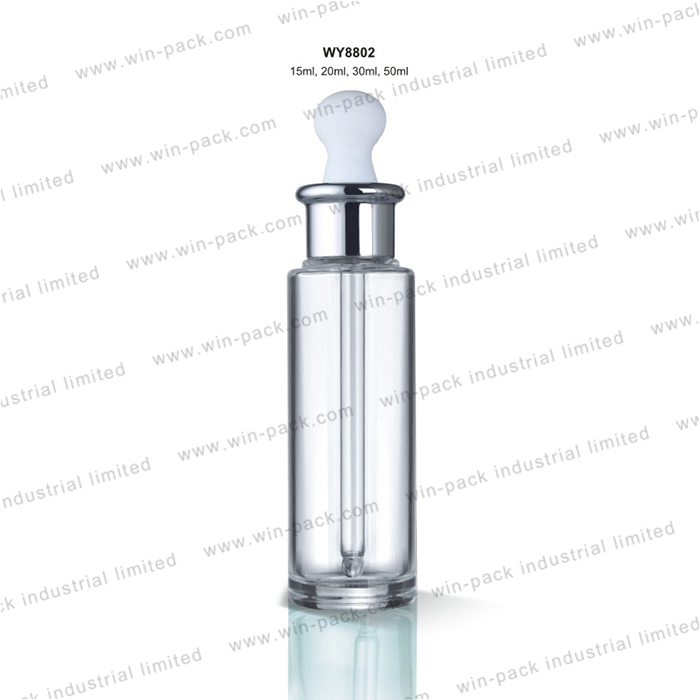 30ml 40ml 60ml 80ml flat shoulder frosted cosmetic dropper thick clear glass bottle with package