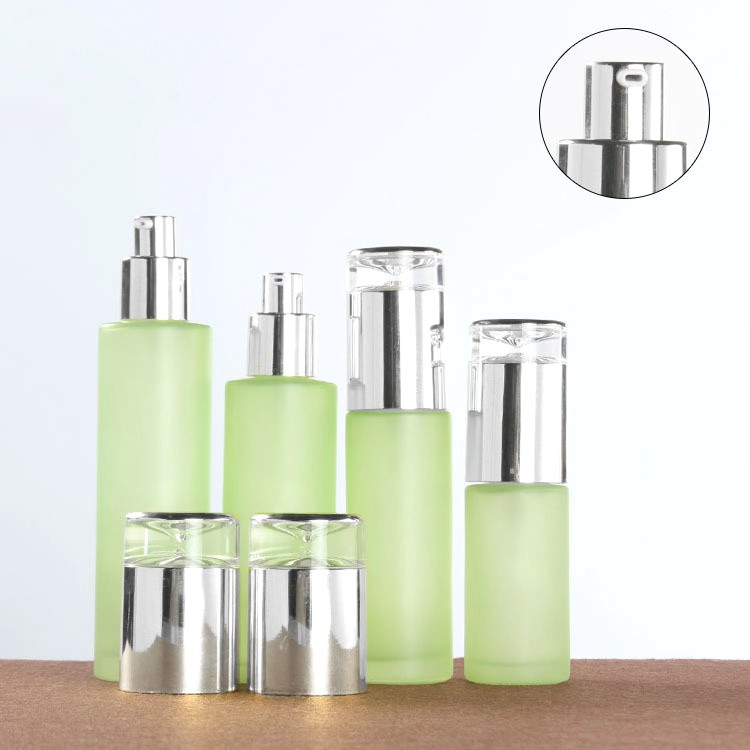30ml 40ml 60ml 80ml frosted green cosmetics empty glass bottle packaging and 30g 50g face cream jar set