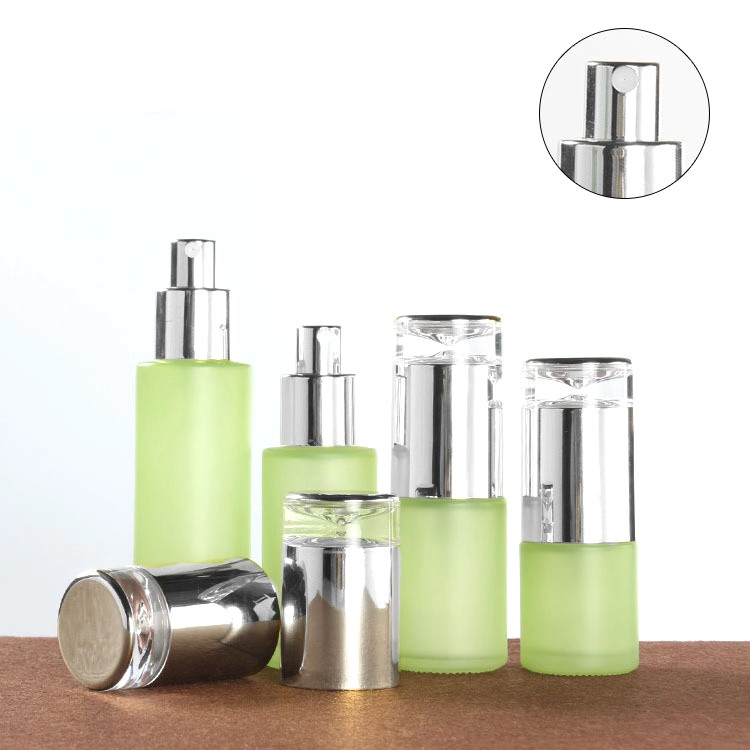 30ml 40ml 60ml 80ml frosted green cosmetics empty glass bottle packaging and 30g 50g face cream jar set
