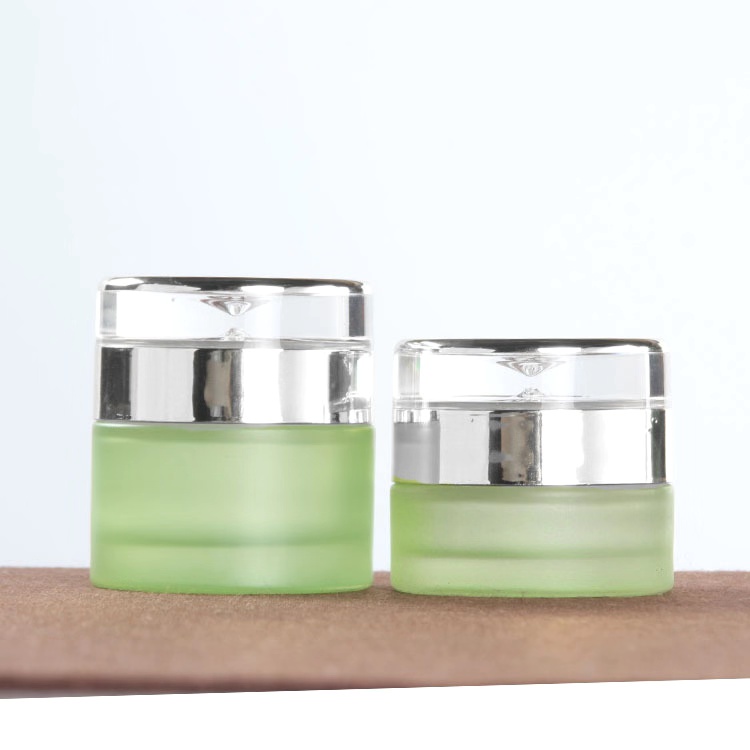 30ml 40ml 60ml 80ml frosted green cosmetics empty glass bottle packaging and 30g 50g face cream jar set